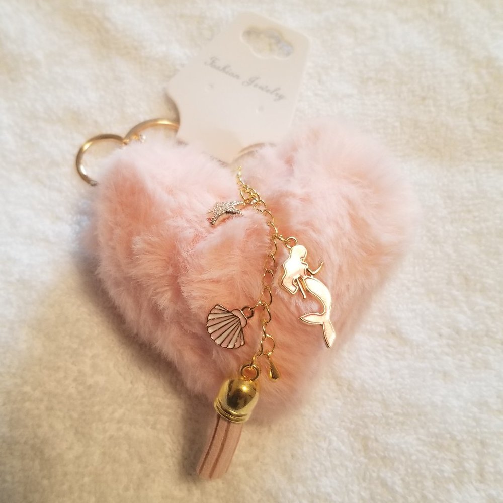 Heart Pom Pom Keychain with Charms